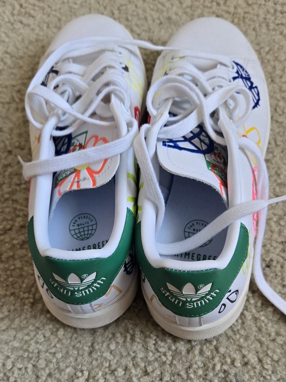 adidas Stan Smitg White Sneakers with Multicolor Floral Doodles - Picture 4 of 5